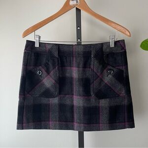 Y2K Vintsge Espirit Wool Plaid Mini Skirt Grey Purple Prep Preppy Size Large